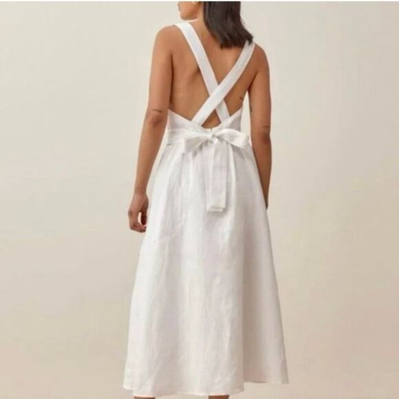 REFORMATION Elara Linen Fit & Flare Midi Dress Size 2 Sleeveless Ivory White - Picture 13 of 14